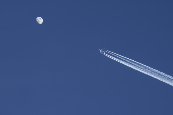 airplane, against, blue, sky, with, moon - 23894602