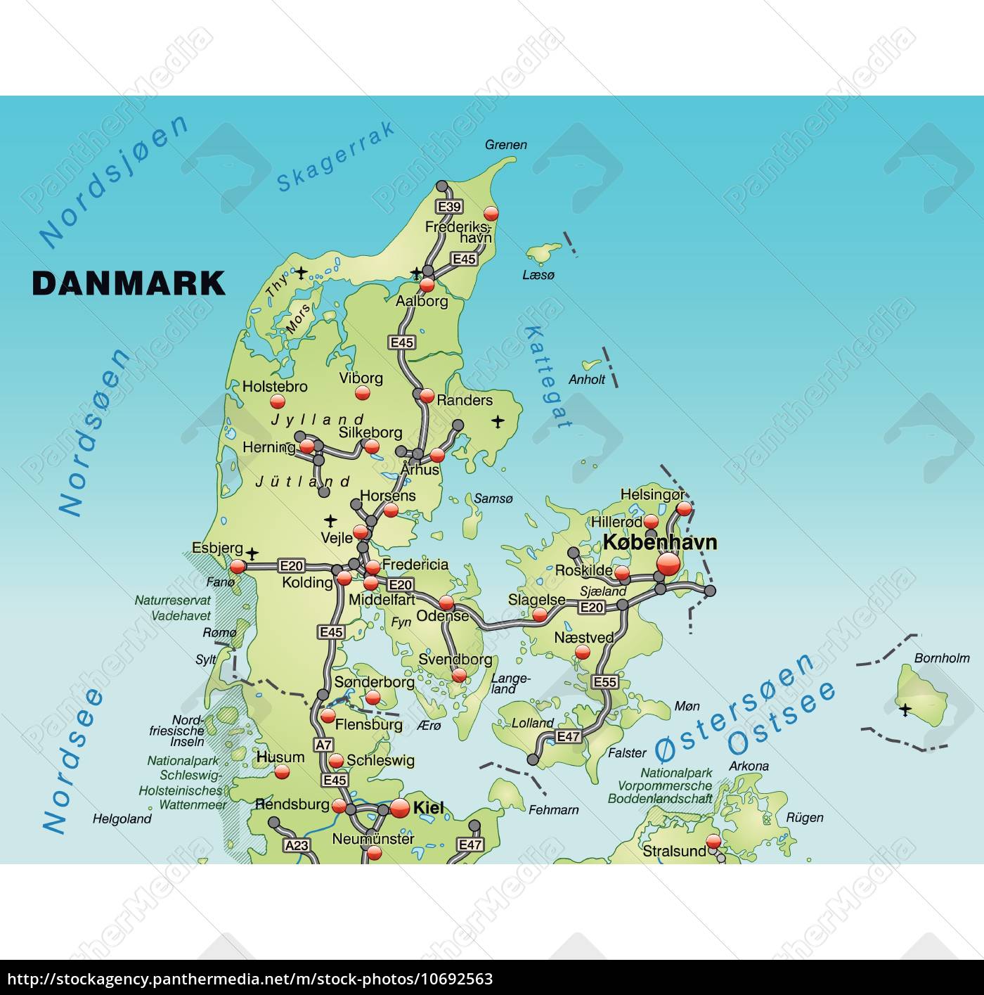 kort over danmark med transportnet i pastel grøn - Royalty Free Image ...