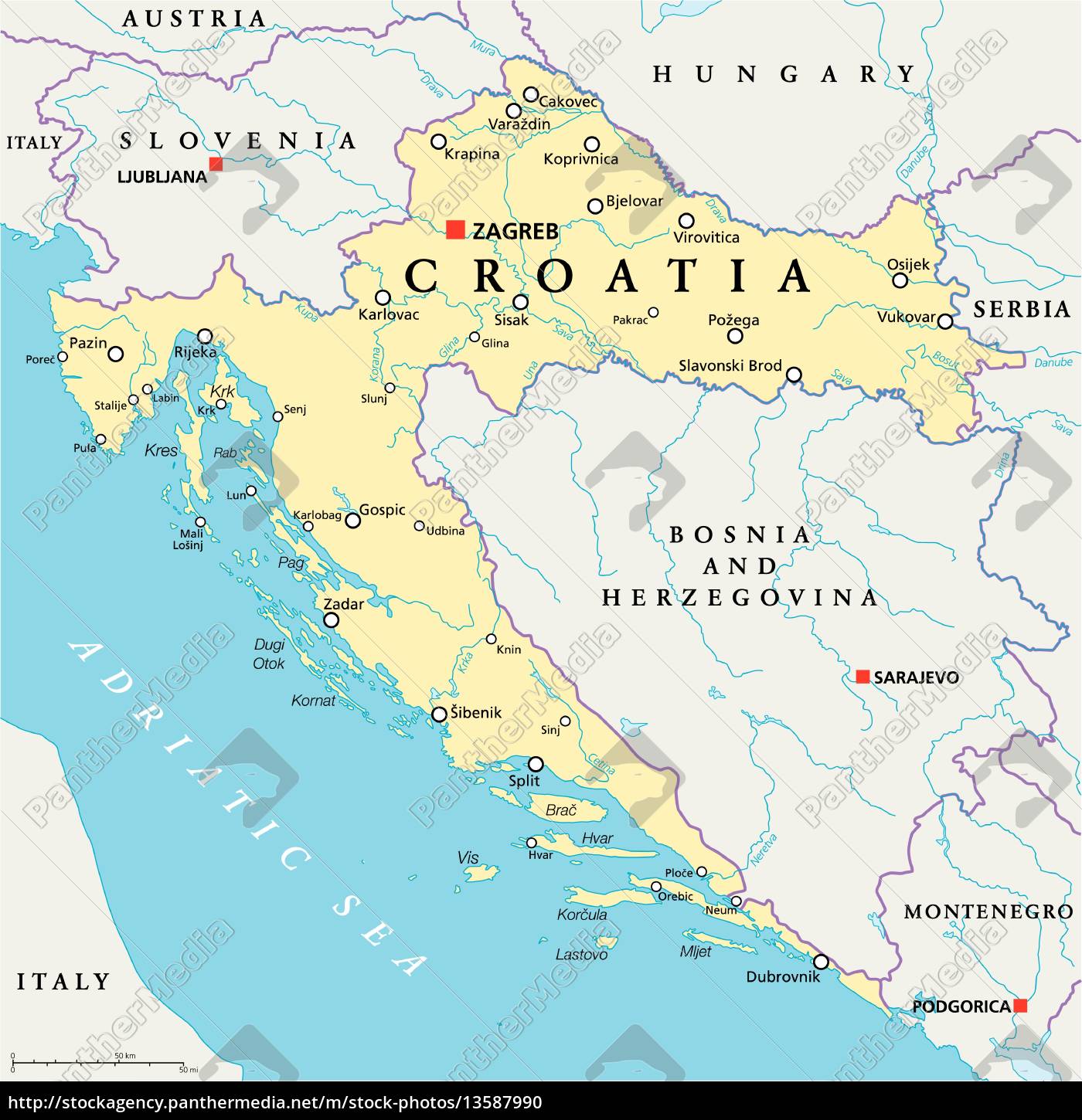 kroatien politisk kort - Stockphoto #13587990 | PantherMedia Billedbureau