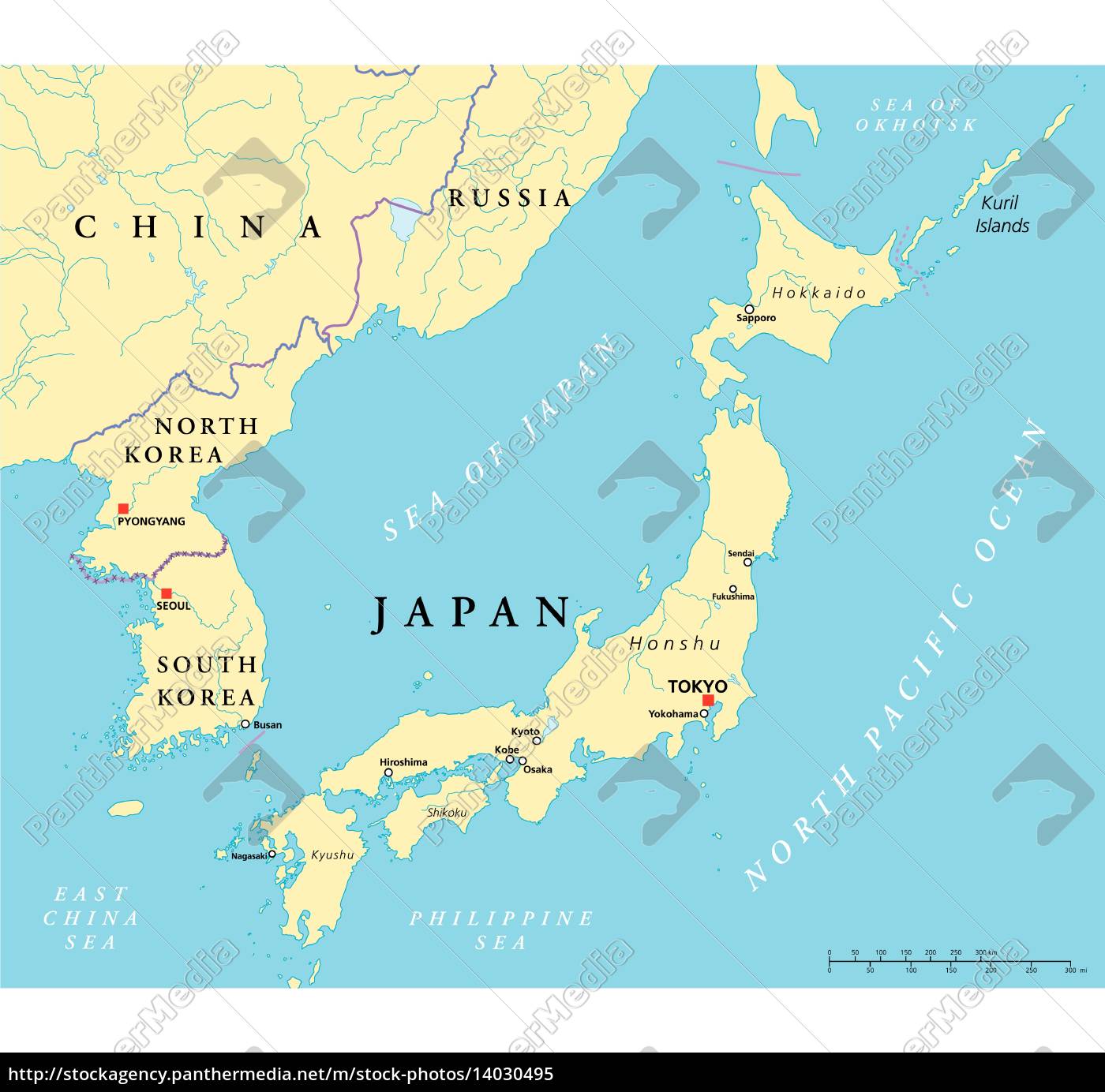~japan Nordkorea Og Sydkorea Politisk Kort 14030495 High 