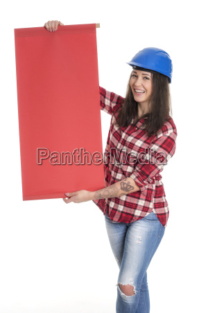 håndværker holder en plakat - Stockphoto #16402396 PantherMedia Billedbureau