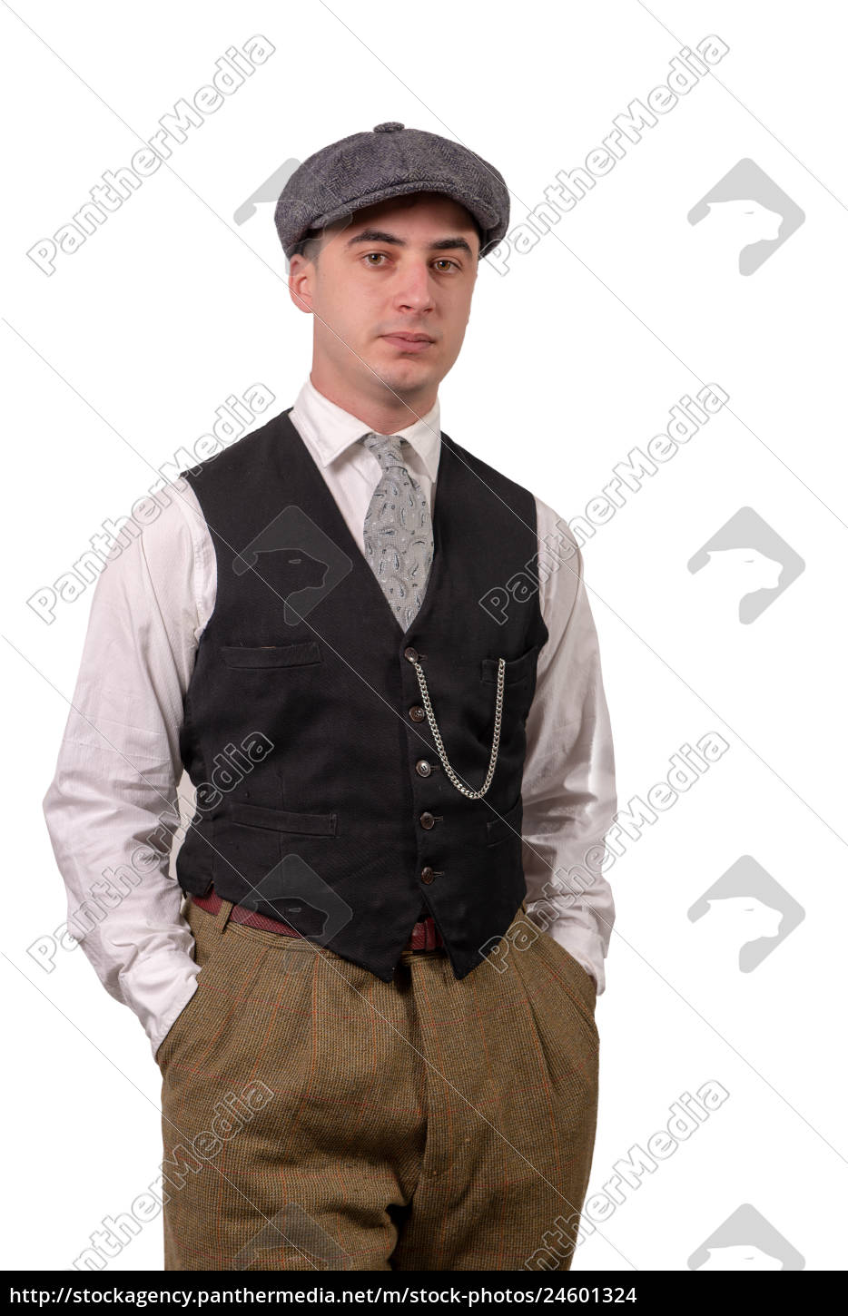 ung mand vintage tøj med hat 1940 stil - Stockphoto #24601324 | Billedbureau