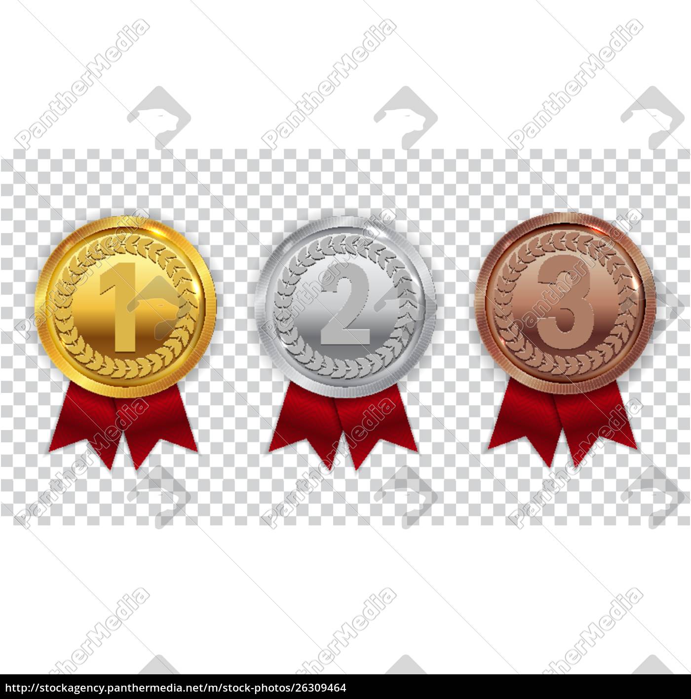 champion guld sølv og bronze medalje med rødt - Stockphoto #26309464 | Billedbureau