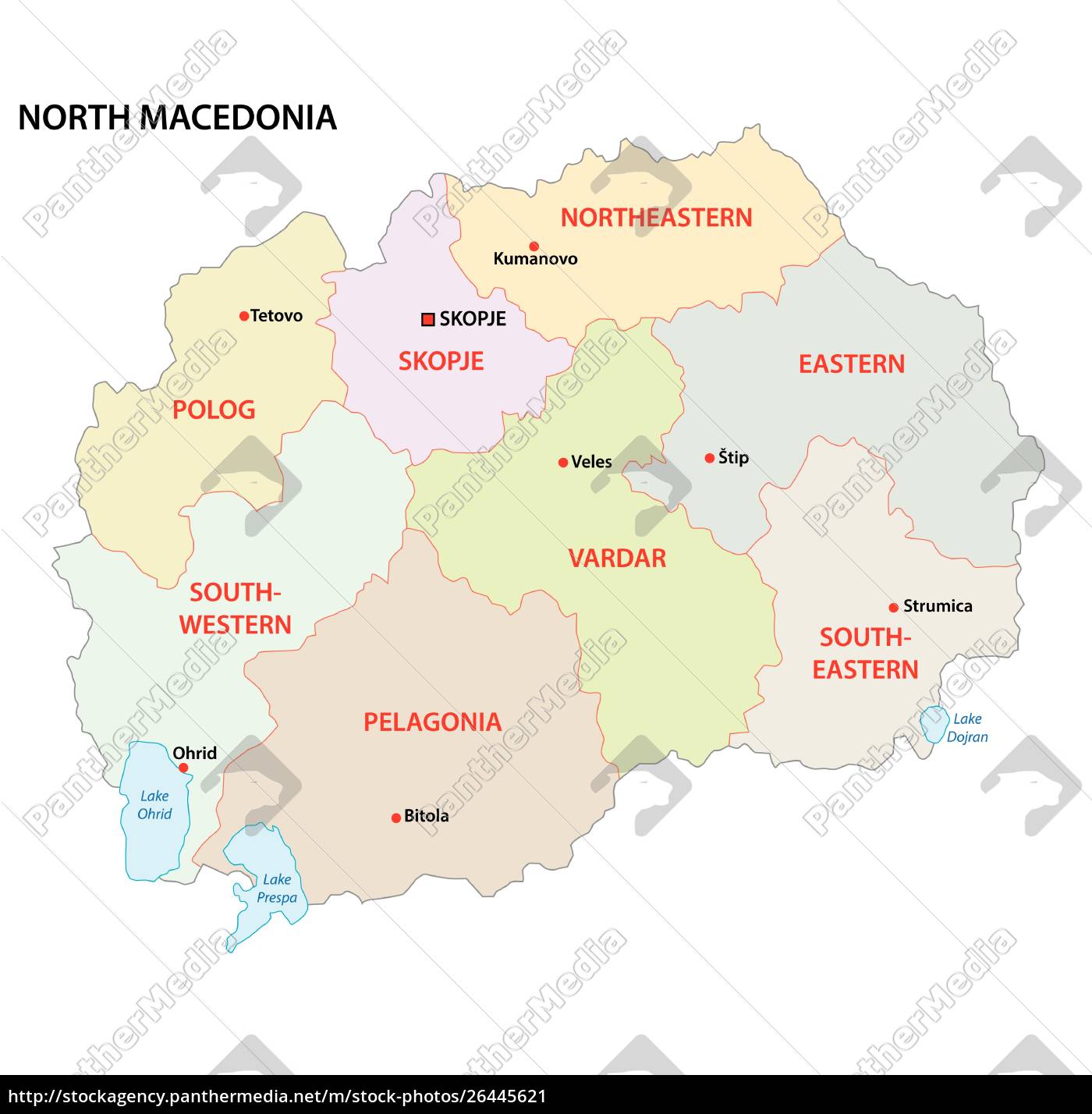 Nord Makedonien Administrative Og Politiske Vektor Kort Stockphoto 26445621 Panthermedia Billedbureau